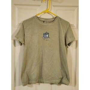 Life Is Good Women Size Medium Graphic Burning Candle Short Sleeve Green T-shirt